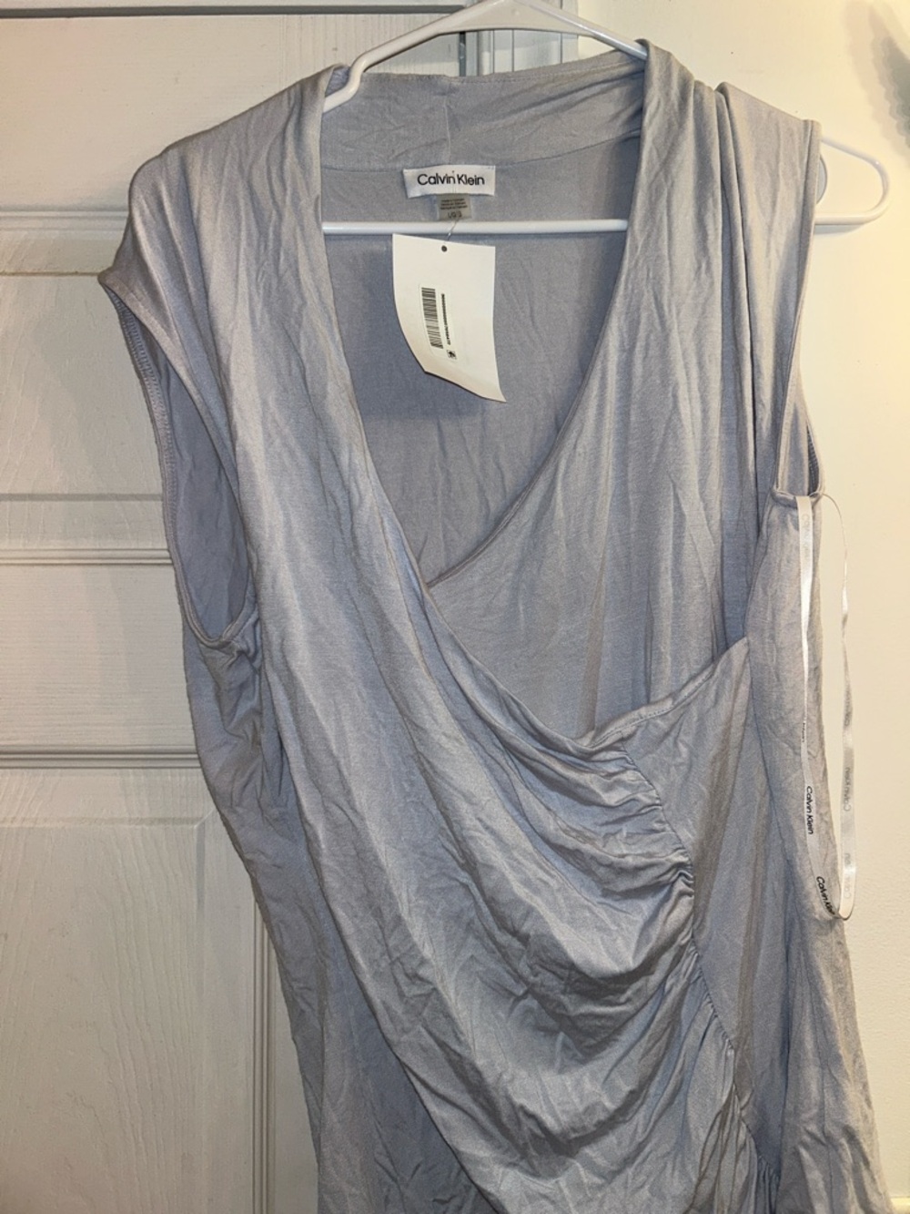 Calvin Klein Draped Sleeveless Top in Light Gray